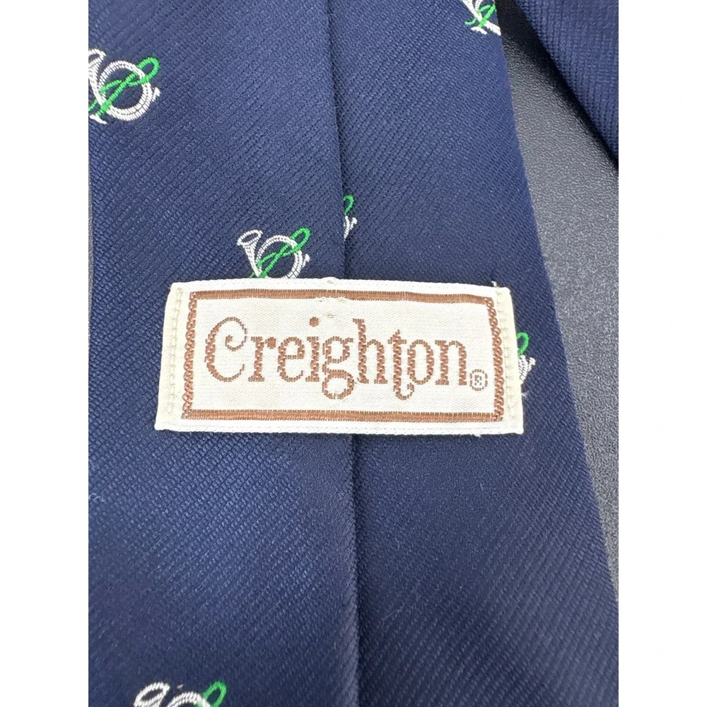 Creighton Mens Navy Blue French Horn Musical Instrument Silk Blend Necktie Tie